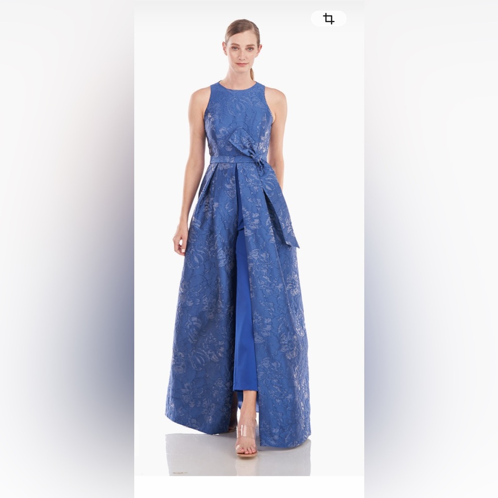 Kay Unger Elegant Blue Floral Jumpsuit